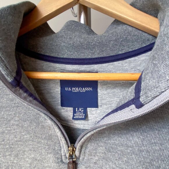 🍂 Light Gray Cotton Zip-Up Sweater with Red Embroidered Logo by U.S. Polo Assn. - Picture 4 of 9